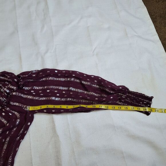 Express Purple Smocked Top with Metallic Highlights Size Small - Picture 2 of 10